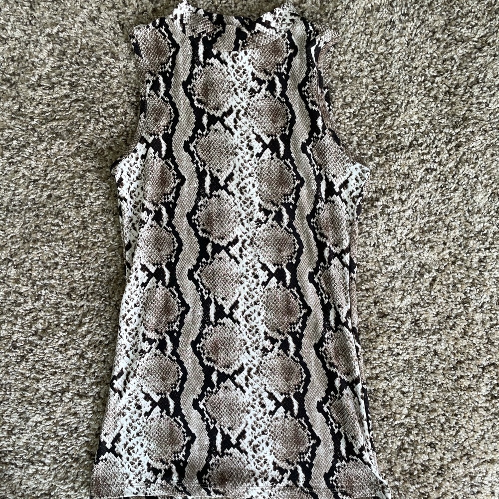 Snake print knit mock neck top